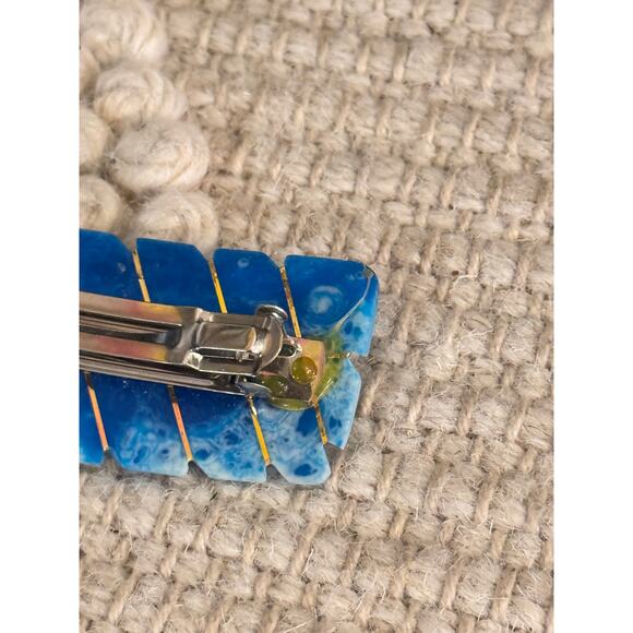 VTG Large 1980s Wire Wrapped Hair Clip 3.5" turquoise Blue Resin Barrette KOREA - Picture 3 of 7